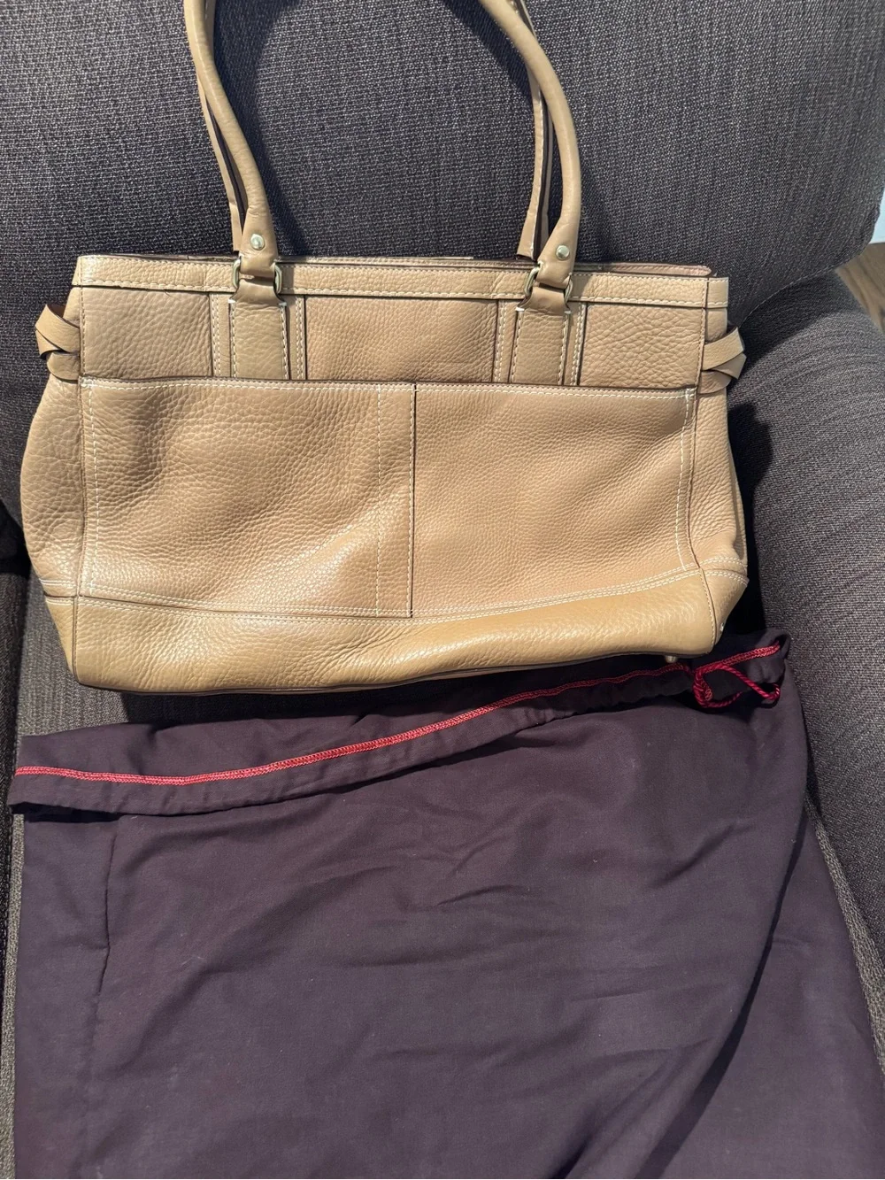 Coach Tan Braided-Trim Shoulder Bag